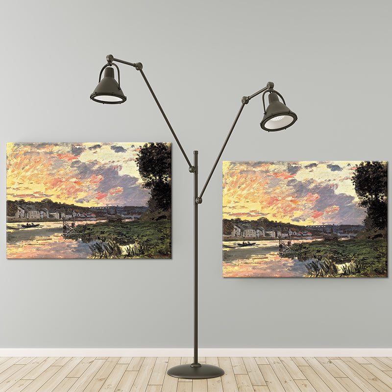 Riverside Village Landscape Canvas Art Green Contemporary Wall Decoration for Hotel Clearhalo 'Art Gallery' 'Canvas Art' 'Contemporary Art Gallery' 'Modern' Arts' 1599171