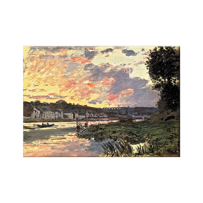 Riverside Village Landscape Canvas Art Green Contemporary Wall Decoration for Hotel Clearhalo 'Art Gallery' 'Canvas Art' 'Contemporary Art Gallery' 'Modern' Arts' 1599172