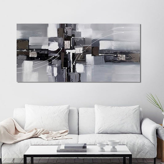 Black-Grey Color Block Art Print Abstract Oil Painting Modern Textured Wall Decor Black 24" x 48" Clearhalo 'Art Gallery' 'Canvas Art' 'Contemporary Art Gallery' 'Modern' Arts' 1599192