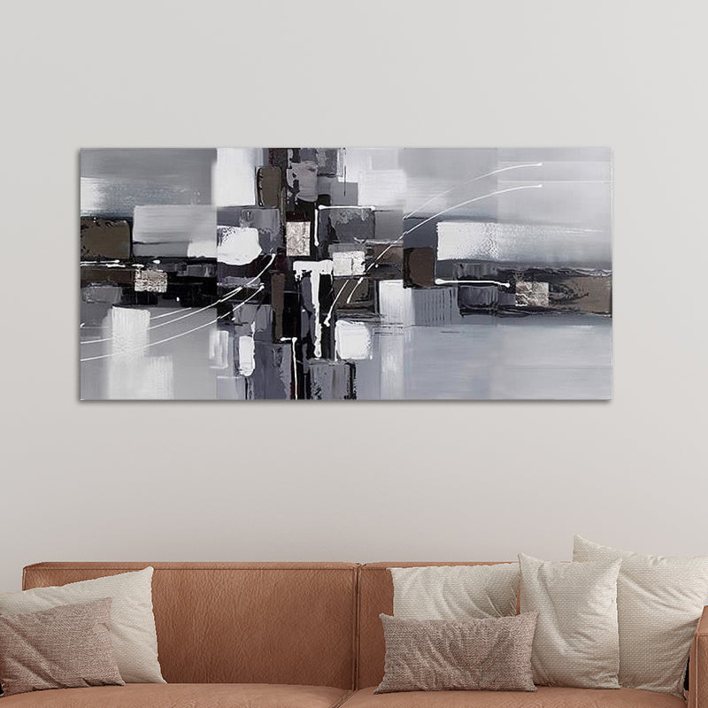 Black-Grey Color Block Art Print Abstract Oil Painting Modern Textured Wall Decor Clearhalo 'Art Gallery' 'Canvas Art' 'Contemporary Art Gallery' 'Modern' Arts' 1599193