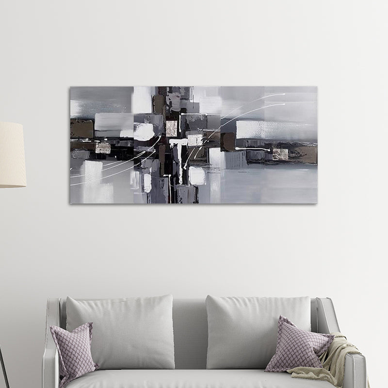 Black-Grey Color Block Art Print Abstract Oil Painting Modern Textured Wall Decor Clearhalo 'Art Gallery' 'Canvas Art' 'Contemporary Art Gallery' 'Modern' Arts' 1599194