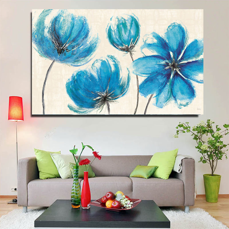 Modernist Flower Wall Art Living Room Textured Canvas Print in Blue and White Clearhalo 'Art Gallery' 'Canvas Art' 'Contemporary Art Gallery' 'Modern' Arts' 1599204