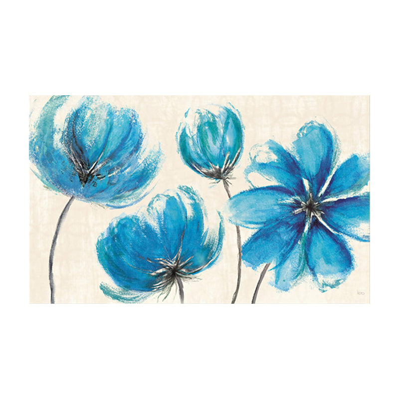 Modernist Flower Wall Art Living Room Textured Canvas Print in Blue and White Clearhalo 'Art Gallery' 'Canvas Art' 'Contemporary Art Gallery' 'Modern' Arts' 1599205
