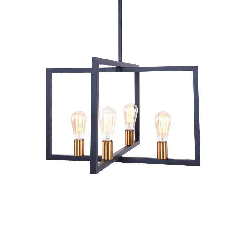 Industrial Rectangular Pendant Lighting 4 Lights Metallic Hanging Light in Black for Kitchen Clearhalo 'Cast Iron' 'Ceiling Lights' 'Chandeliers' 'Industrial Chandeliers' 'Industrial' 'Metal' 'Middle Century Chandeliers' 'Rustic Chandeliers' 'Tiffany' Lighting' 159928