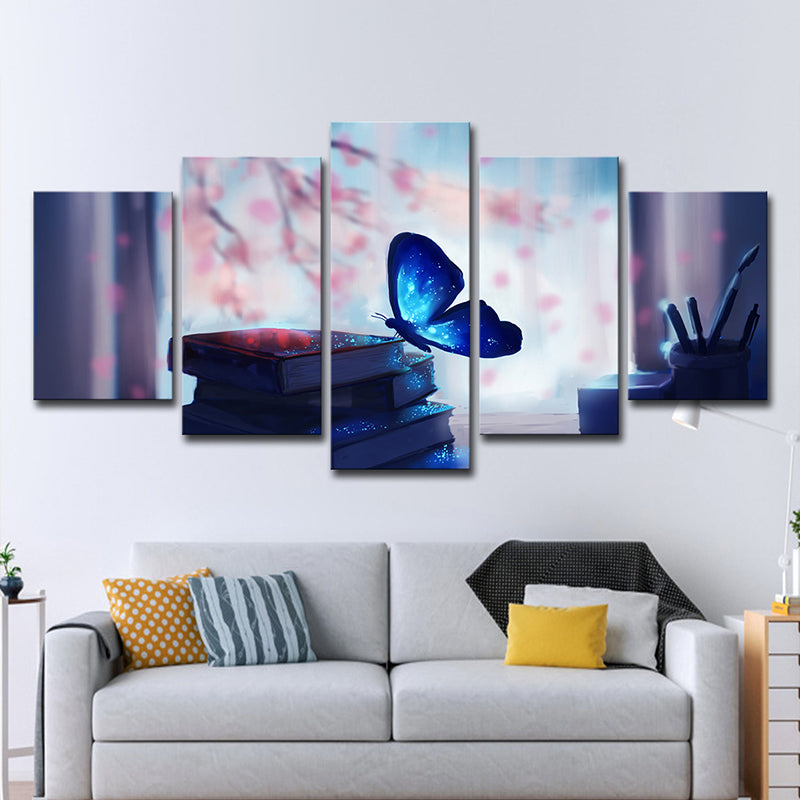 Contemporary Wall Art Blue Butterfly on Books Canvas Print for Living Room Clearhalo 'Art Gallery' 'Canvas Art' 'Contemporary Art Gallery' 'Modern' Arts' 1599281