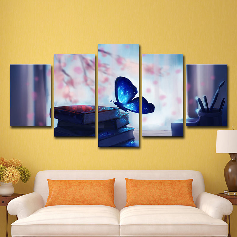 Contemporary Wall Art Blue Butterfly on Books Canvas Print for Living Room Clearhalo 'Art Gallery' 'Canvas Art' 'Contemporary Art Gallery' 'Modern' Arts' 1599282