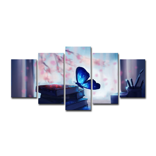 Contemporary Wall Art Blue Butterfly on Books Canvas Print for Living Room Clearhalo 'Art Gallery' 'Canvas Art' 'Contemporary Art Gallery' 'Modern' Arts' 1599283