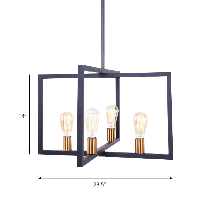 Industrial Rectangular Pendant Lighting 4 Lights Metallic Hanging Light in Black for Kitchen Clearhalo 'Cast Iron' 'Ceiling Lights' 'Chandeliers' 'Industrial Chandeliers' 'Industrial' 'Metal' 'Middle Century Chandeliers' 'Rustic Chandeliers' 'Tiffany' Lighting' 159929