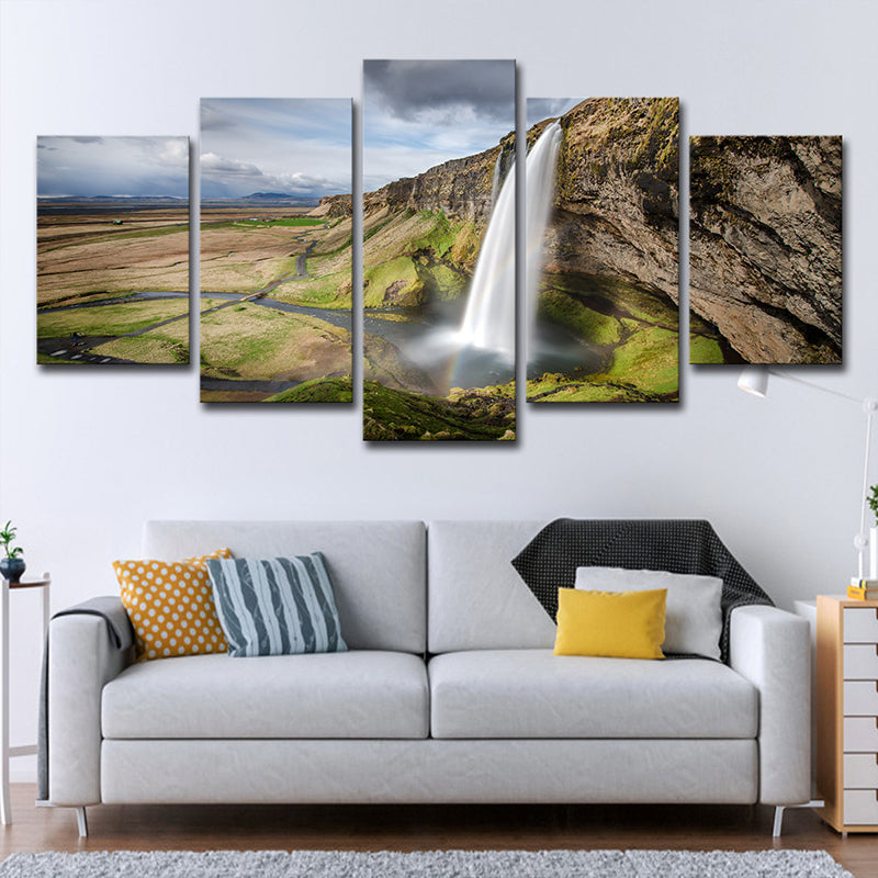 Photo Print Mountain Waterfall Canvas Art for Hallway, Brown and Green, Multi-Piece Brown Clearhalo 'Art Gallery' 'Canvas Art' 'Contemporary Art Gallery' 'Modern' Arts' 1599315