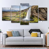 Photo Print Mountain Waterfall Canvas Art for Hallway, Brown and Green, Multi-Piece Brown