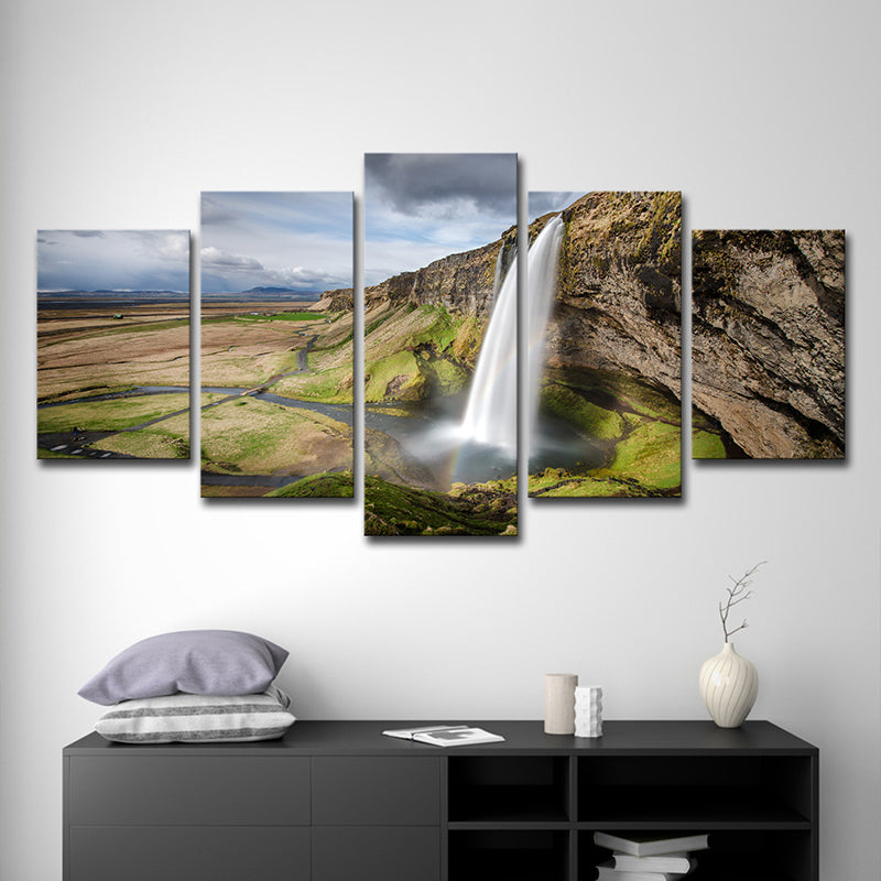 Photo Print Mountain Waterfall Canvas Art for Hallway, Brown and Green, Multi-Piece Clearhalo 'Art Gallery' 'Canvas Art' 'Contemporary Art Gallery' 'Modern' Arts' 1599316