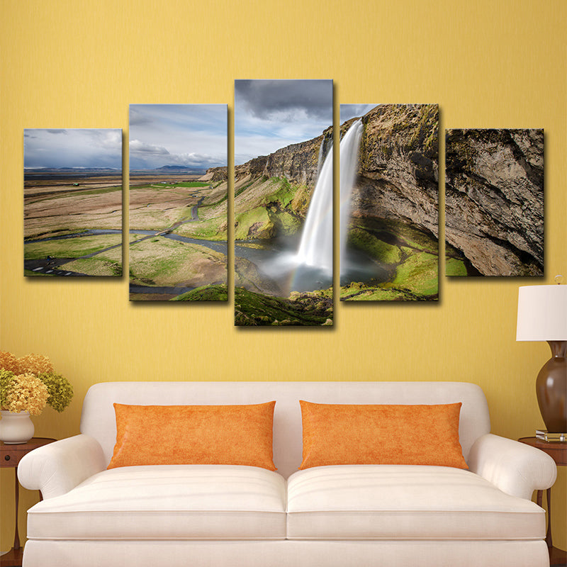 Photo Print Mountain Waterfall Canvas Art for Hallway, Brown and Green, Multi-Piece Clearhalo 'Art Gallery' 'Canvas Art' 'Contemporary Art Gallery' 'Modern' Arts' 1599317