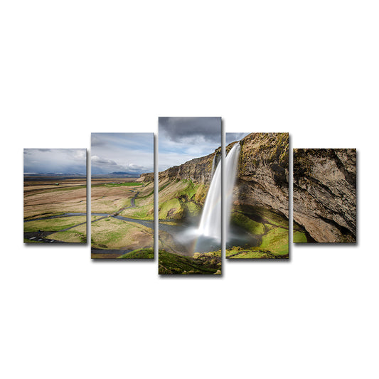 Photo Print Mountain Waterfall Canvas Art for Hallway, Brown and Green, Multi-Piece Clearhalo 'Art Gallery' 'Canvas Art' 'Contemporary Art Gallery' 'Modern' Arts' 1599318