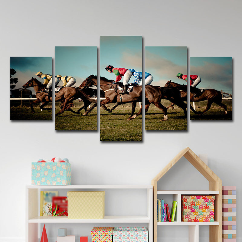 Modern Horse Racing Canvas Art Brown Sports Game Wall Decoration for Living Room Brown Clearhalo 'Art Gallery' 'Canvas Art' 'Contemporary Art Gallery' 'Modern' Arts' 1599329