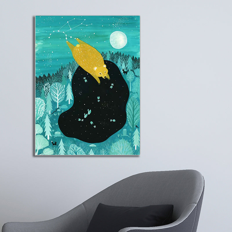 Textured Kitty Painting Wall Art Canvas Kids Style Wall Decor for Living Room Green Clearhalo 'Art Gallery' 'Canvas Art' 'Kids' Arts' 1599336