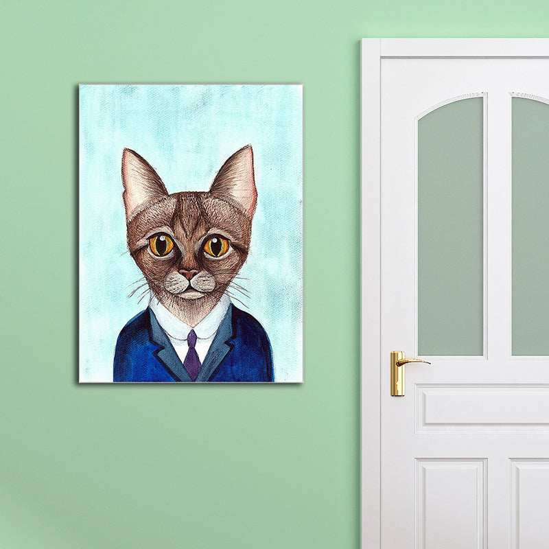Textured Kitty Painting Wall Art Canvas Kids Style Wall Decor for Living Room Clearhalo 'Art Gallery' 'Canvas Art' 'Kids' Arts' 1599343