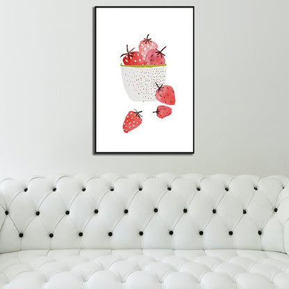 Fruit Print Wall Art Nordic Textured Wrapped Canvas in Soft Color for Living Room Red Clearhalo 'Arts' 'Canvas Art' 1599355