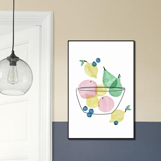 Fruit Print Wall Art Nordic Textured Wrapped Canvas in Soft Color for Living Room Green