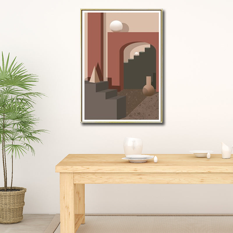 Modern Arched Hallway Canvas Pastel Color Still Life Geometric Wall Art Decor for Home Brown Clearhalo 'Art Gallery' 'Canvas Art' 'Contemporary Art Gallery' 'Modern' Arts' 1599369