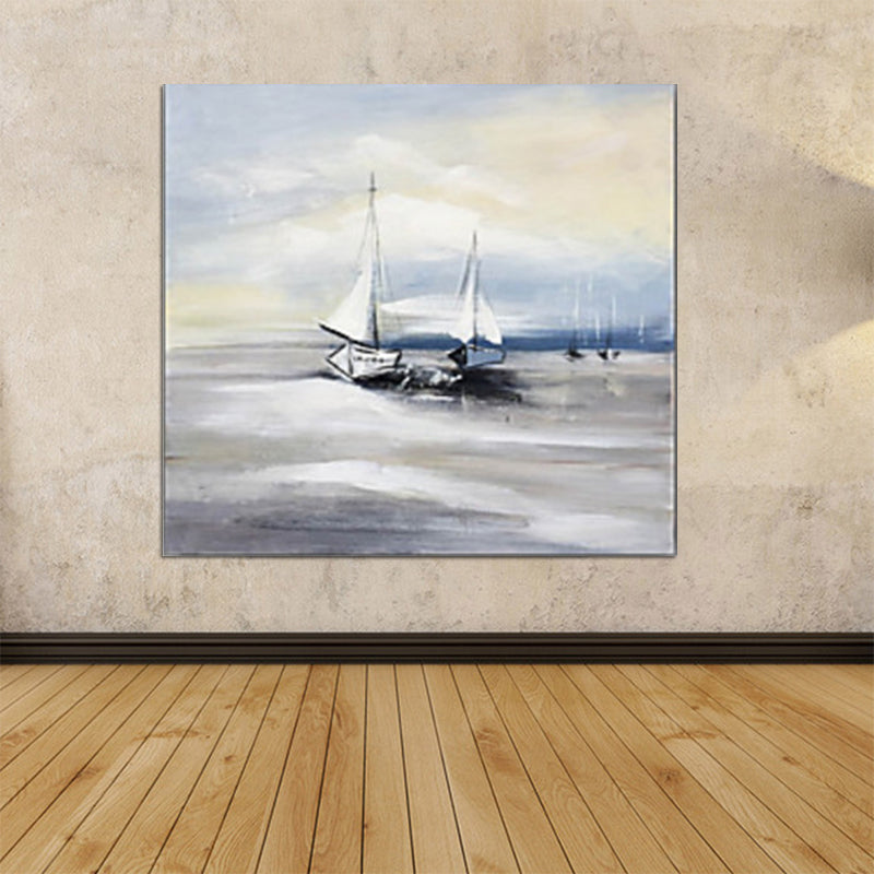 Grey Sailboats Canvas Wall Art Textured Modernist Style Living Room Wall Decoration Grey 24" x 24" Clearhalo 'Art Gallery' 'Canvas Art' 'Contemporary Art Gallery' 'Modern' Arts' 1599381