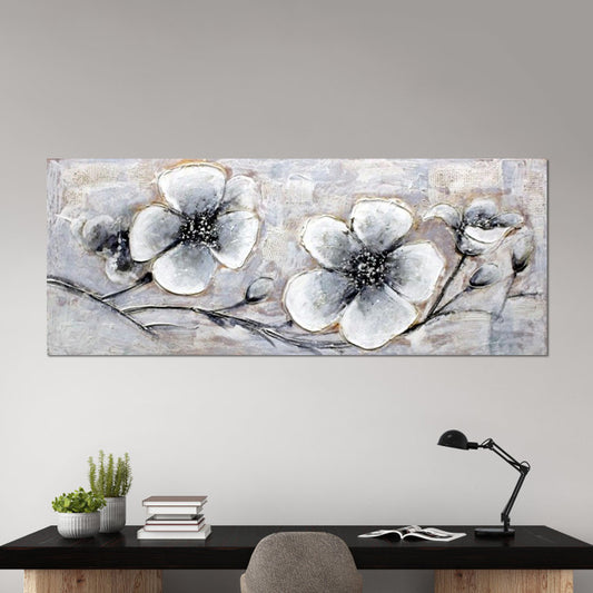 Plum Blossom Wall Art in Grey Modern Stylish Wrapped Canvas for Study Room Grey 24" x 48" Clearhalo 'Art Gallery' 'Canvas Art' 'Contemporary Art Gallery' 'Modern' Arts' 1599385