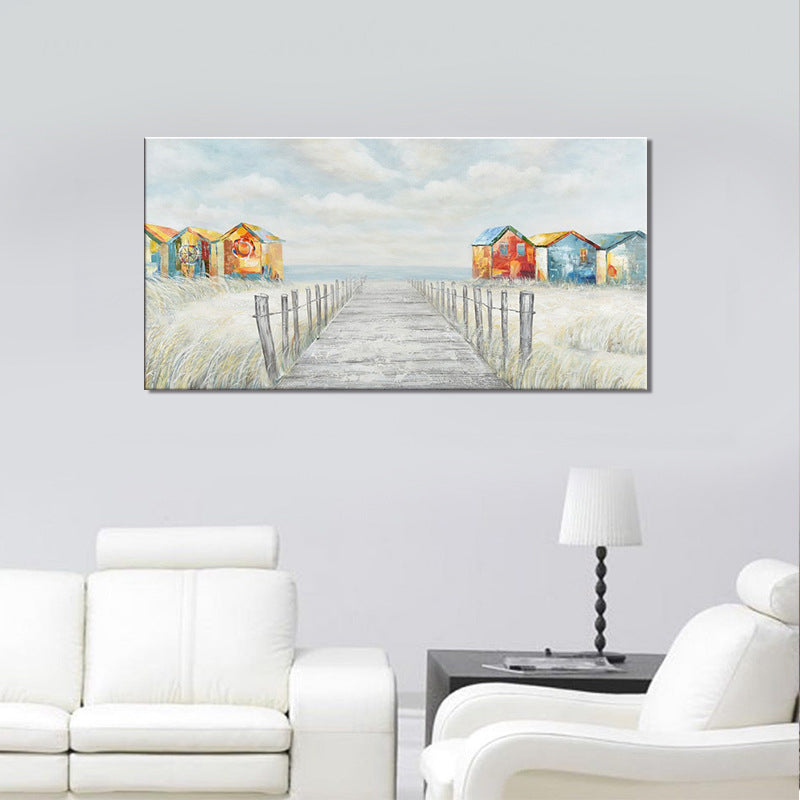 Coastal Scenery Art Print House Interior Wood Path to the Sea Painting in Orange Orange 20" x 40" Clearhalo 'Art Gallery' 'Canvas Art' 'Contemporary Art Gallery' 'Modern' Arts' 1599390