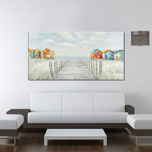 Coastal Scenery Art Print House Interior Wood Path to the Sea Painting in Orange Clearhalo 'Art Gallery' 'Canvas Art' 'Contemporary Art Gallery' 'Modern' Arts' 1599391