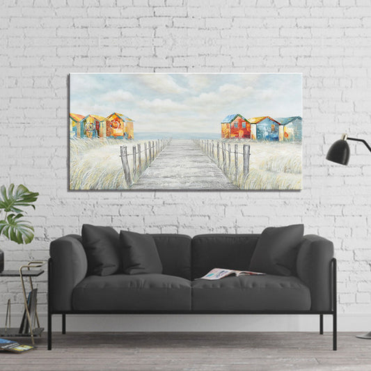 Coastal Scenery Art Print House Interior Wood Path to the Sea Painting in Orange Clearhalo 'Art Gallery' 'Canvas Art' 'Contemporary Art Gallery' 'Modern' Arts' 1599392