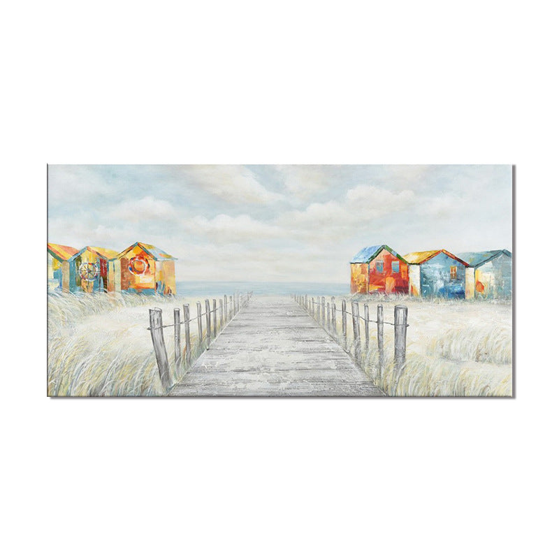 Coastal Scenery Art Print House Interior Wood Path to the Sea Painting in Orange Clearhalo 'Art Gallery' 'Canvas Art' 'Contemporary Art Gallery' 'Modern' Arts' 1599393