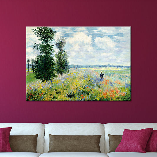 Sky Blue Modern Wall Art Kids in Flower World Scenery Canvas Painting for Bedroom Sky Blue Clearhalo 'Art Gallery' 'Canvas Art' 'Contemporary Art Gallery' 'Modern' Arts' 1599402
