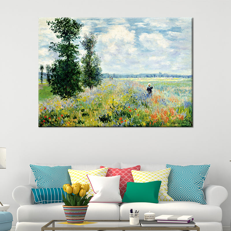 Sky Blue Modern Wall Art Kids in Flower World Scenery Canvas Painting for Bedroom Clearhalo 'Art Gallery' 'Canvas Art' 'Contemporary Art Gallery' 'Modern' Arts' 1599403