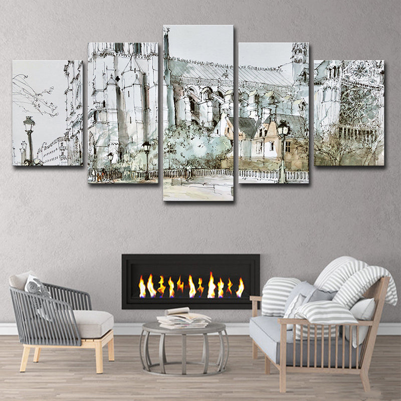 Grey Notre-Dame Wall Art Multi-Piece Modern Living Room Wrapped Canvas Painting Grey Clearhalo 'Art Gallery' 'Canvas Art' 'Contemporary Art Gallery' 'Modern' Arts' 1599409