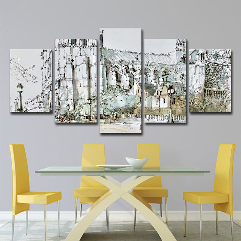 Grey Notre-Dame Wall Art Multi-Piece Modern Living Room Wrapped Canvas Painting Clearhalo 'Art Gallery' 'Canvas Art' 'Contemporary Art Gallery' 'Modern' Arts' 1599411