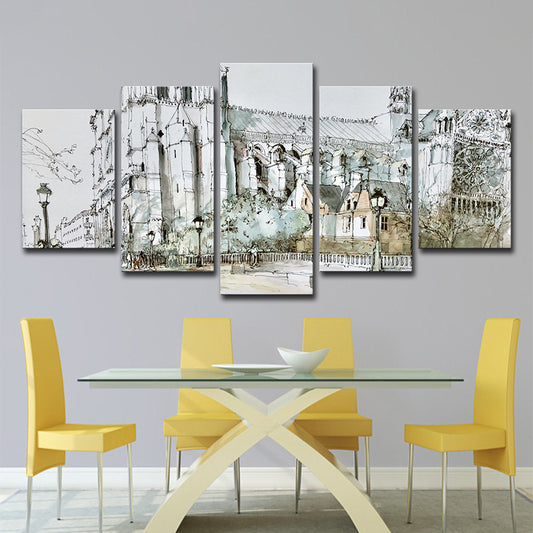 Grey Notre-Dame Wall Art Multi-Piece Modern Living Room Wrapped Canvas Painting Clearhalo 'Art Gallery' 'Canvas Art' 'Contemporary Art Gallery' 'Modern' Arts' 1599411