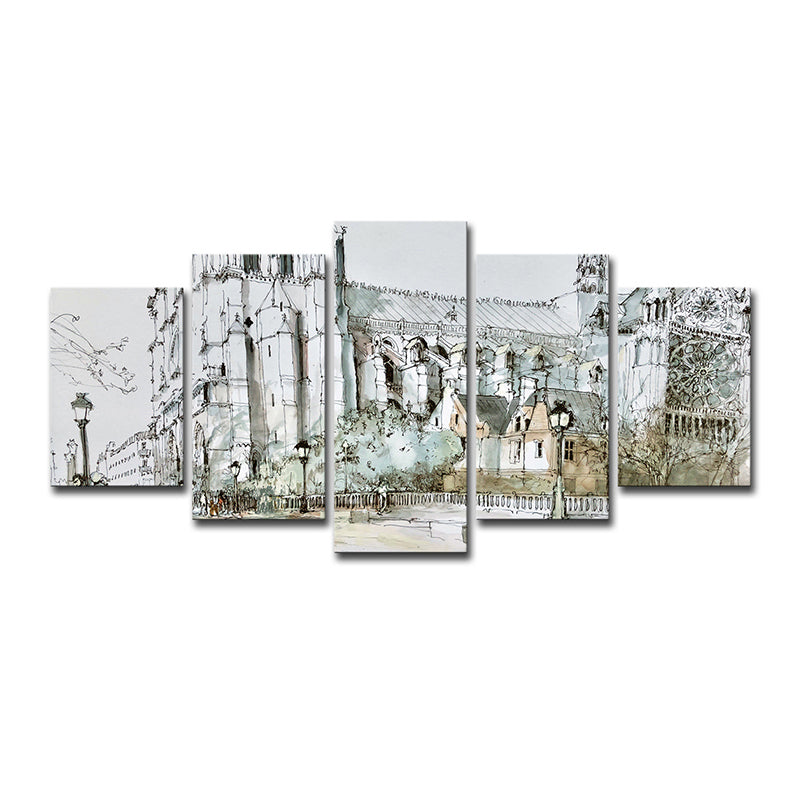 Grey Notre-Dame Wall Art Multi-Piece Modern Living Room Wrapped Canvas Painting Clearhalo 'Art Gallery' 'Canvas Art' 'Contemporary Art Gallery' 'Modern' Arts' 1599412