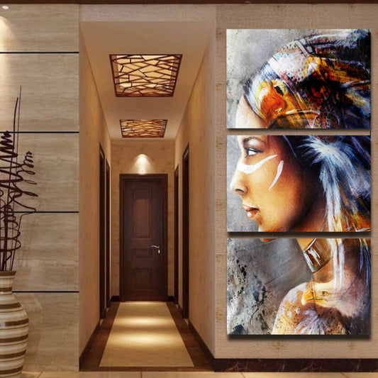 Indian Girl Side Face Painting Brown Modernist Canvas Wall Art for Hotel Hallway Brown Clearhalo 'Art Gallery' 'Canvas Art' 'Contemporary Art Gallery' 'Modern' Arts' 1599416