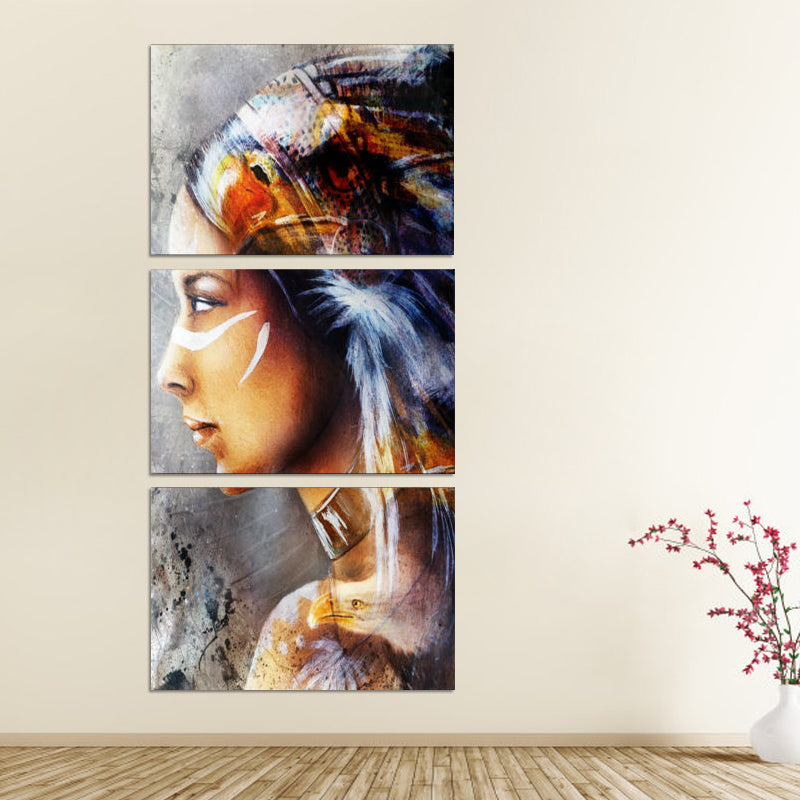 Indian Girl Side Face Painting Brown Modernist Canvas Wall Art for Hotel Hallway Clearhalo 'Art Gallery' 'Canvas Art' 'Contemporary Art Gallery' 'Modern' Arts' 1599418