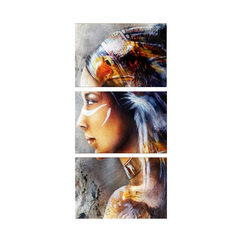 Indian Girl Side Face Painting Brown Modernist Canvas Wall Art for Hotel Hallway Clearhalo 'Art Gallery' 'Canvas Art' 'Contemporary Art Gallery' 'Modern' Arts' 1599419
