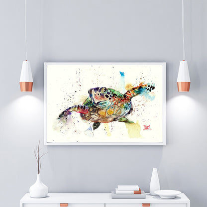 Tortoise Wall Art Print Green-White Wrapped Canvas Painting for Living Room, Texture Green 12" x 16" Clearhalo 'Art Gallery' 'Canvas Art' 'Contemporary Art Gallery' 'Modern' Arts' 1599423