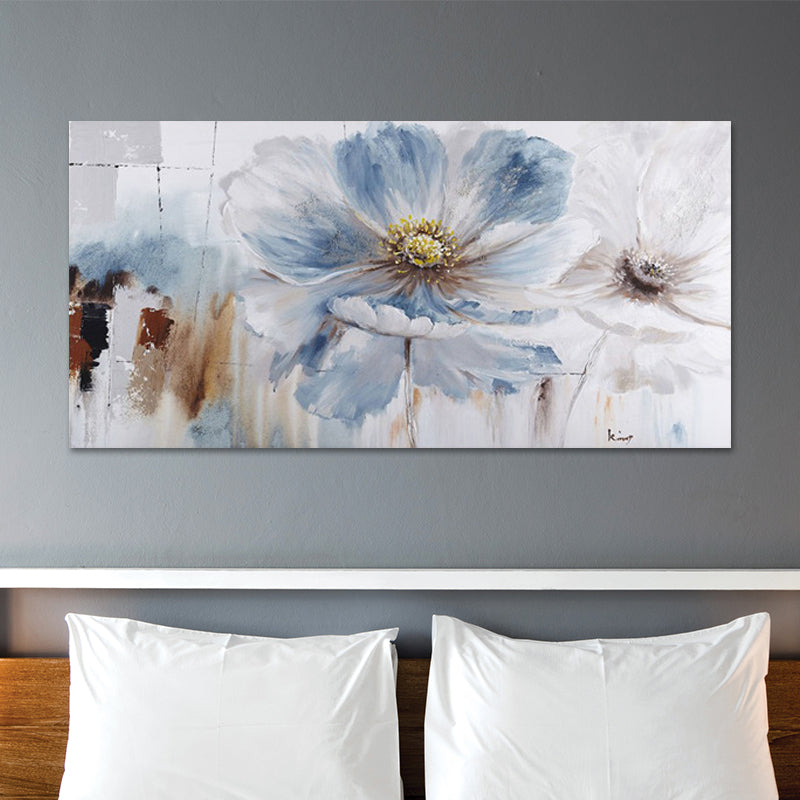 Minimalistic Big Bloom Flowers Painting Light-Blue Girls Room Canvas Wall Art Clearhalo 'Art Gallery' 'Canvas Art' 'Contemporary Art Gallery' 'Modern' Arts' 1599429