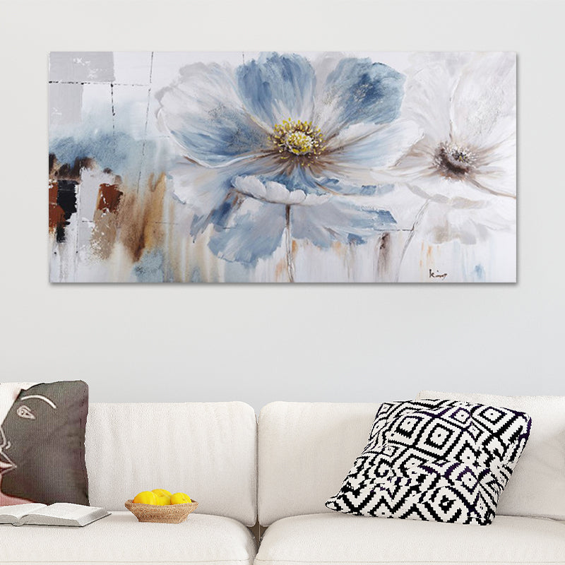 Minimalistic Big Bloom Flowers Painting Light-Blue Girls Room Canvas Wall Art Clearhalo 'Art Gallery' 'Canvas Art' 'Contemporary Art Gallery' 'Modern' Arts' 1599430