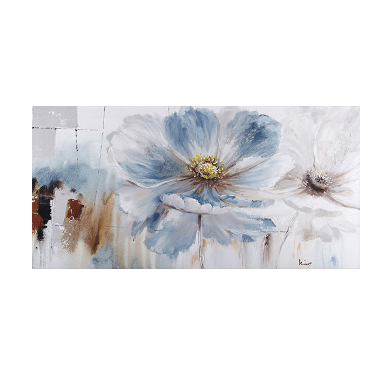 Minimalistic Big Bloom Flowers Painting Light-Blue Girls Room Canvas Wall Art Clearhalo 'Art Gallery' 'Canvas Art' 'Contemporary Art Gallery' 'Modern' Arts' 1599431