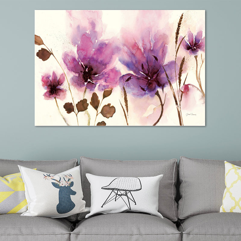 Watercolour Flower Wall Art Decor Minimalist Aesthetic Canvas Painting in Purple Purple 24" x 48" Clearhalo 'Art Gallery' 'Canvas Art' 'Contemporary Art Gallery' 'Modern' Arts' 1599433