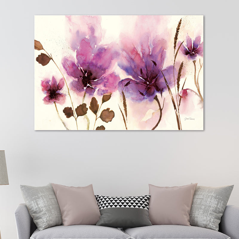 Watercolour Flower Wall Art Decor Minimalist Aesthetic Canvas Painting in Purple Clearhalo 'Art Gallery' 'Canvas Art' 'Contemporary Art Gallery' 'Modern' Arts' 1599434