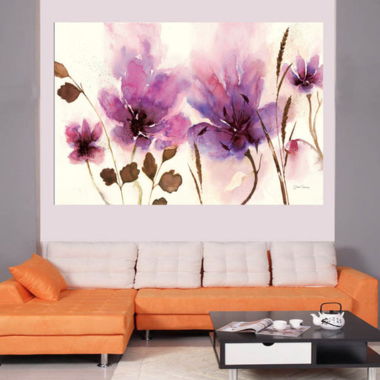 Watercolour Flower Wall Art Decor Minimalist Aesthetic Canvas Painting in Purple Clearhalo 'Art Gallery' 'Canvas Art' 'Contemporary Art Gallery' 'Modern' Arts' 1599435
