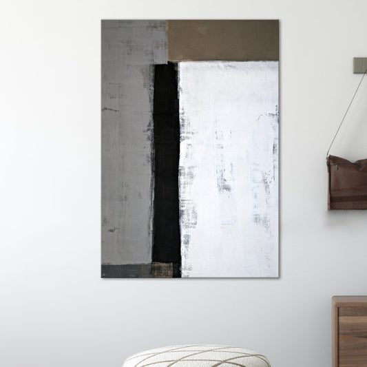 Minimalist Wall Art White and Grey Color Block Painting Canvas Print for House Hallway White Clearhalo 'Art Gallery' 'Canvas Art' 'Contemporary Art Gallery' 'Modern' Arts' 1599438