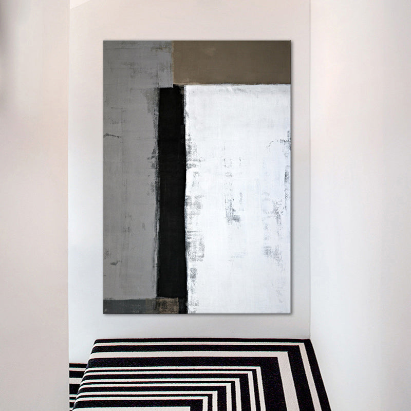 Minimalist Wall Art White and Grey Color Block Painting Canvas Print for House Hallway Clearhalo 'Art Gallery' 'Canvas Art' 'Contemporary Art Gallery' 'Modern' Arts' 1599439