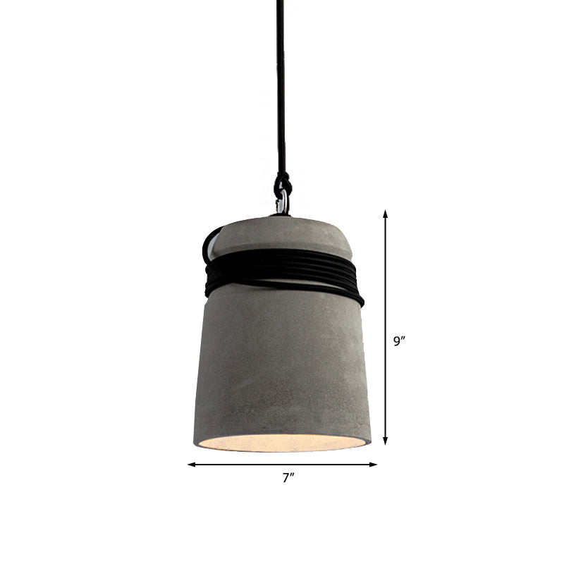 Black/Gray/Beige Finish Bucket Suspension Light Industrial Style Cement 1 Light Dining Table Pendant Light with Rope Clearhalo 'Ceiling Lights' 'Modern Pendants' 'Modern' 'Pendant Lights' 'Pendants' Lighting' 159947
