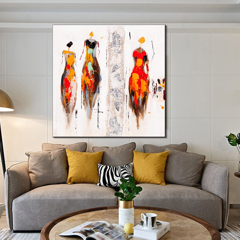 Fashion Show Models Painting Modernism Textured Surface Canvas Wall Art in Orange Orange 24" x 24" Clearhalo 'Art Gallery' 'Canvas Art' 'Contemporary Art Gallery' 'Modern' Arts' 1599475