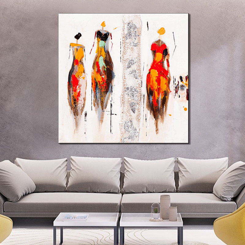 Fashion Show Models Painting Modernism Textured Surface Canvas Wall Art in Orange Clearhalo 'Art Gallery' 'Canvas Art' 'Contemporary Art Gallery' 'Modern' Arts' 1599477